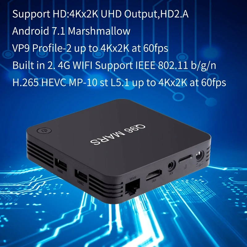 Q96 Mars Android 7,1 Tv Box S905L 4 ядра 1/8 Gb 4 K Vp9 H.265 Dlna Hd2.0 3D игровой смарт-ТВ медиа-оборудование штепсельная вилка европейского стандарта