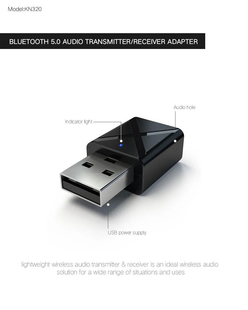 5,0 2 в 1 Bluetooth передатчик приемник USB AUX 3,5 мм стерео Музыка Аудио KN320 беспроводной адаптер Bluetooth для телевизионные наушники автомобиля