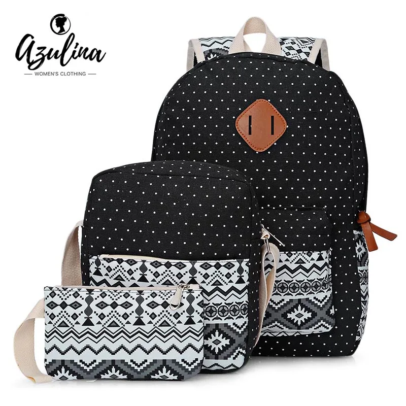 Rosegal 3pcs Casual Print Zipper Type Student Backpack Travel Bag