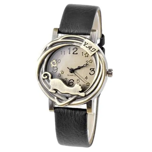 

2018 Fashion Women Watches Vintage Bronze Case Cat & Flower Quartz Analog Wrist Watch Girls