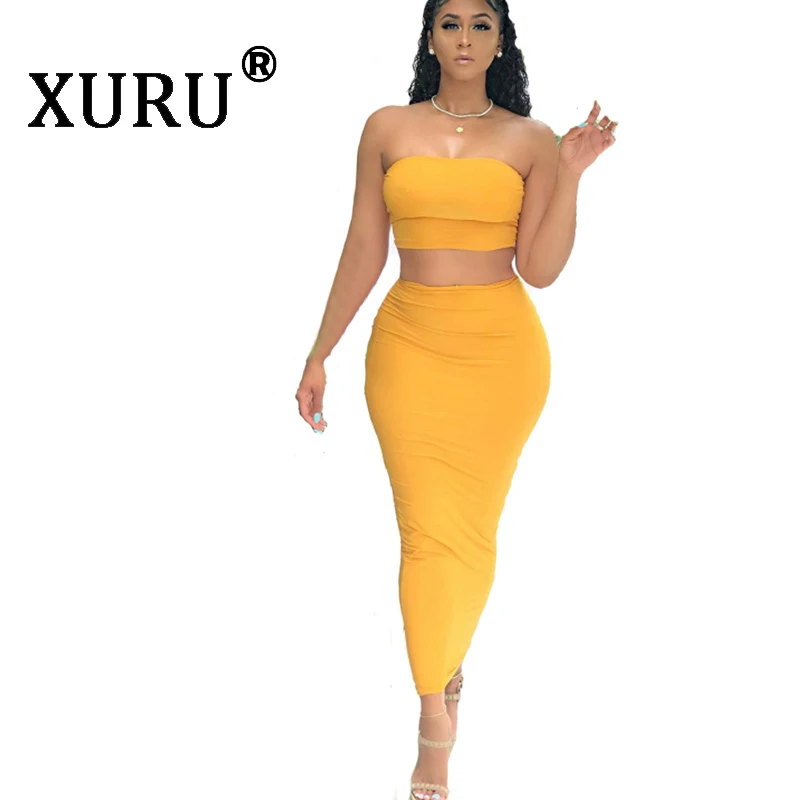 

XURU summer new women's sexy dress two-piece hot women's bag hip topless navel suit dress