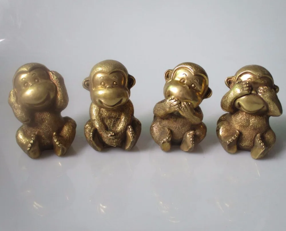 

New Year Best Gift!!! christmas decorations for home Brass Carved "4 lucky happy monkey" Sculpture/Metal Animal Statue