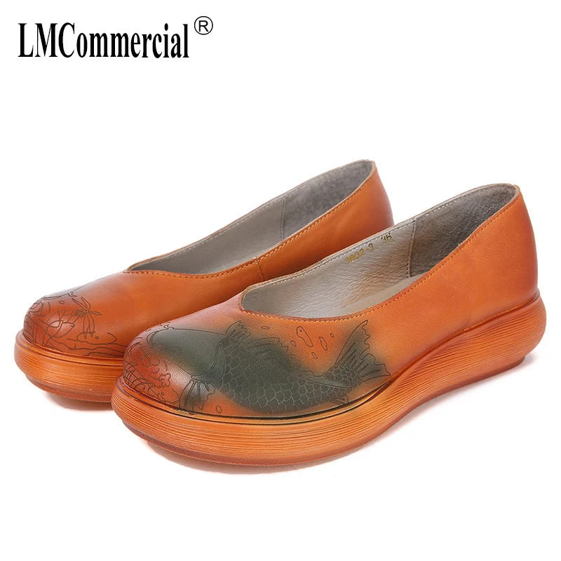 

spring autumn summer women's shoes Genuine leather muffin handmade original retro flat shoes all-match cowhide sexy ladies