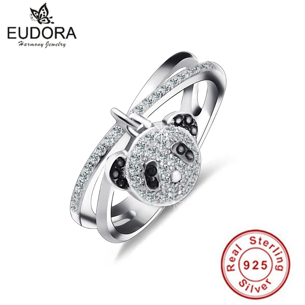 

EUDORA Authentic Special X Design 100% 925 Silver Cute Panda Rings AAA Zircon Bridal Sets Fashion Sterling Silver Jewelry CYD027