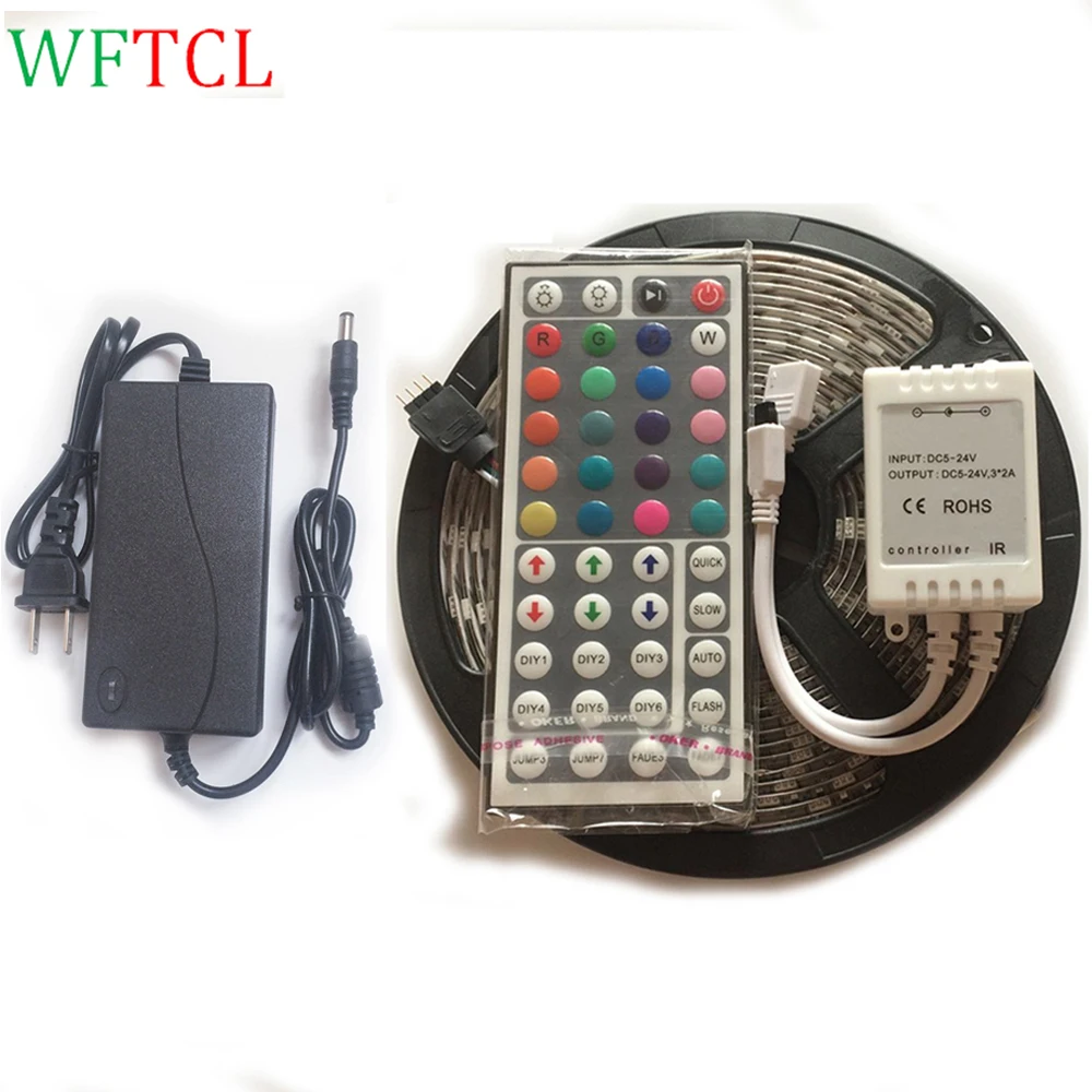 

5050 RGB LED Light Strips 300LEDs 5M LED Tape Light + DC12V power supply + 44-Key Controller full complete LED Stripe Light Kit
