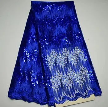 

Royal Blue Color African Lace Fabric 2017 Embroidered Nigerian Laces Fabric High Quality French Tulle Lace Fabric With Sequin