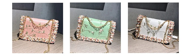 Lace Flowers Pearl Shoulder Messenger Bag