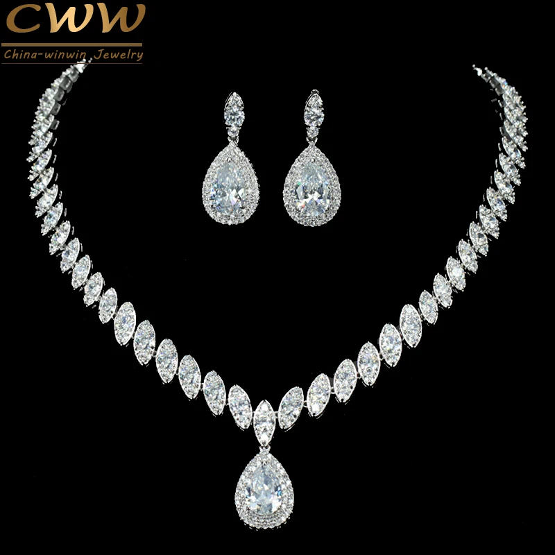 CWWZircons High Quality Cubic Zirconia Wedding Necklace and Earrings