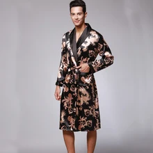 

SSH0127 Spring Autumn Men's Bathrobes Printed Male Pajamas Full Sleeves Nightwear Sleepwear Satin Silk Robe Pyjama Belt Men Robe