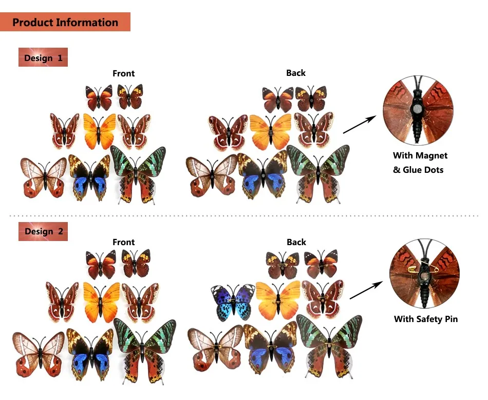 Коричневый стиль Бабочка Наклейка на стену украшение дома с магнитом и булавкой безопасности для фестиваля вечерние 3D DIY девушки& наклейки с женщиной