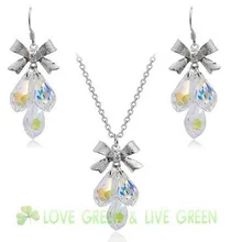 OMH Урожай 18KT белого золота Австрийские кристаллы Мода кулон серьги+ ожерелье ювелирный набор 4149