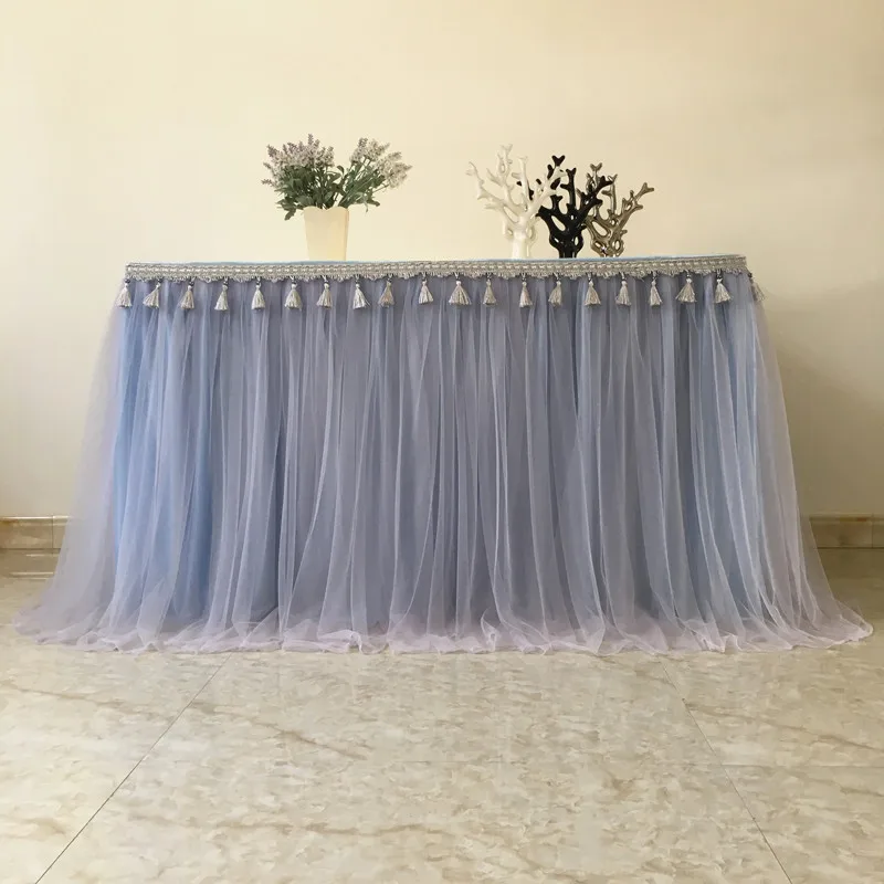 

Yarn Blue Table Cloth for Wedding Birthday Christmas Party Table Decoration Kids Home Party Tablecloth Tools Tutu Table Dress