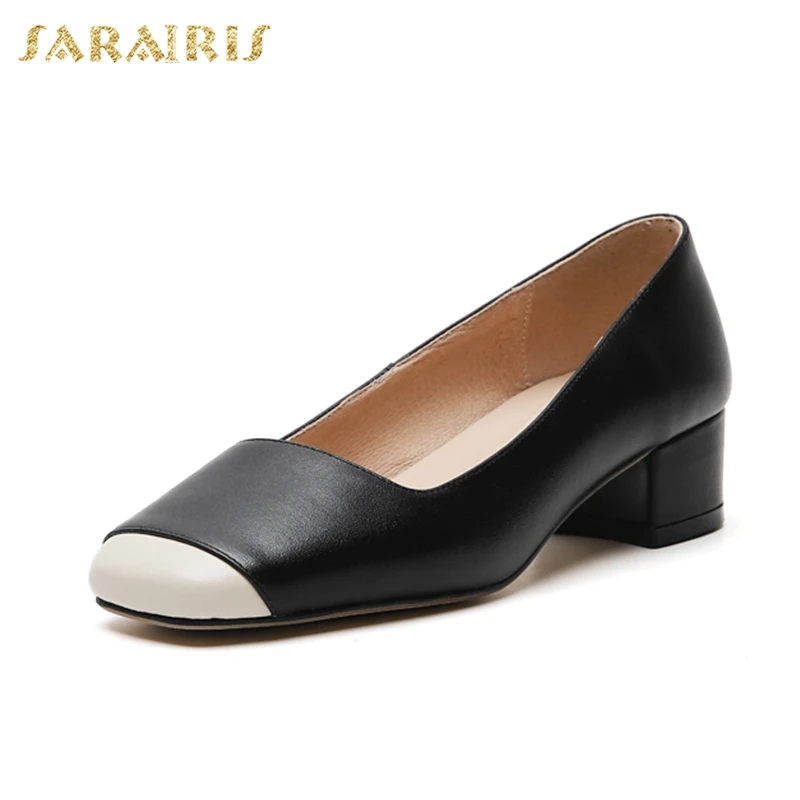 

SARAIRIS Genuine Leather Chunky Heels fashion Chic Mature Office Lady women's Pumps Elegant Fashion women's Shoes