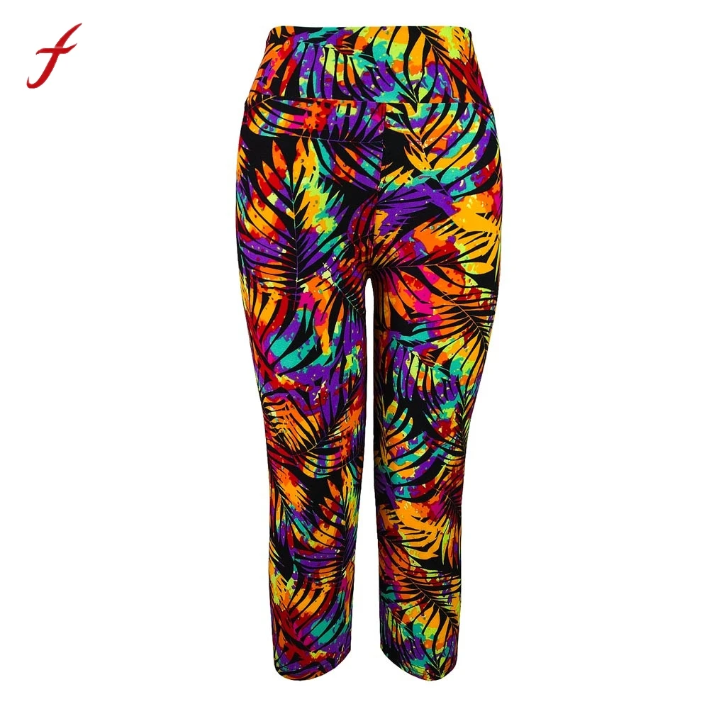 2019 New Fashion High Waist Fitness Women Summer Pants Colorful Printed