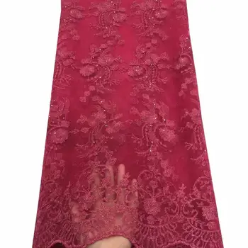 

African Lace Fabric Pink Embroidered Tulle Lace Fabric With Applique High Quality African Nigerian Women 5 Yards Organza Fabric