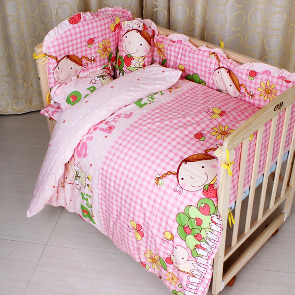 

5pcs Baby Bed Bumpers Pure Cotton Infant Bedding Set Newborn Cartoon Printed Crib Fence Protector for Toddler Thickening Babies