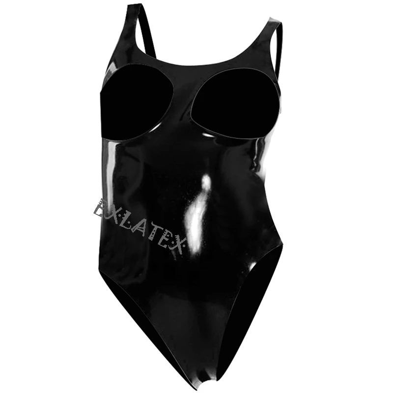 Latex Bodysuit Women Cupless Bodystocking Bodysuit Latex Rubber Black Erotic Underwear  (2)-