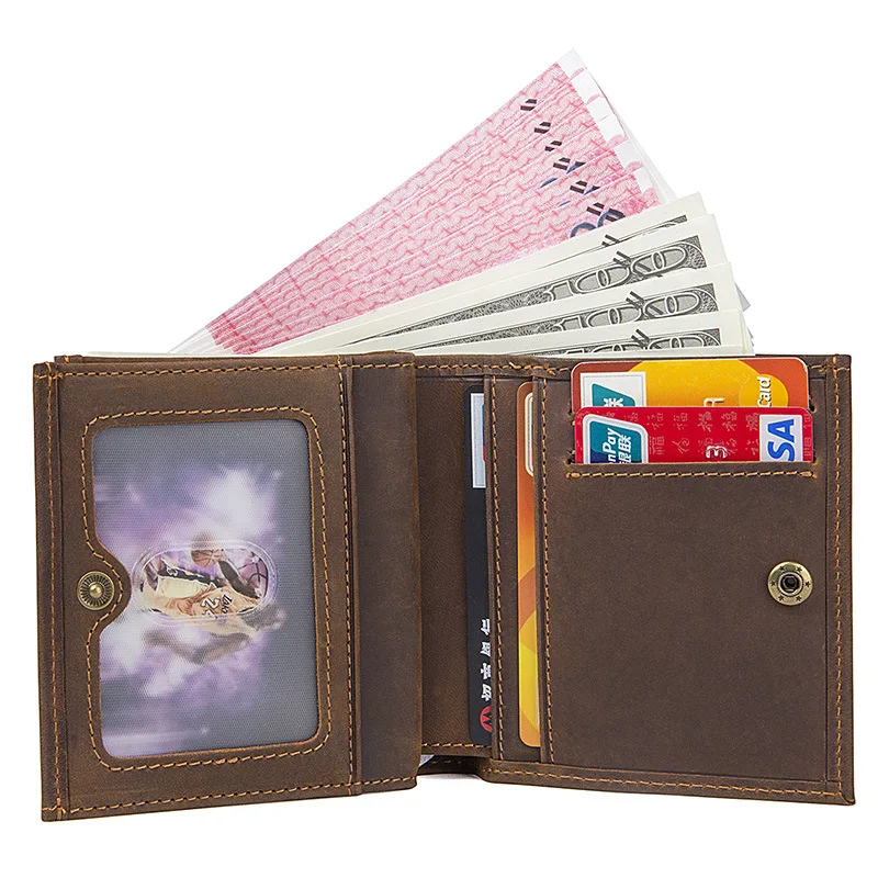 Мужской кошелек из натуральной кожи, модный мужской кошелек для монет, маленький мужской коричневый кошелек, держатель для карт, мини-клатч