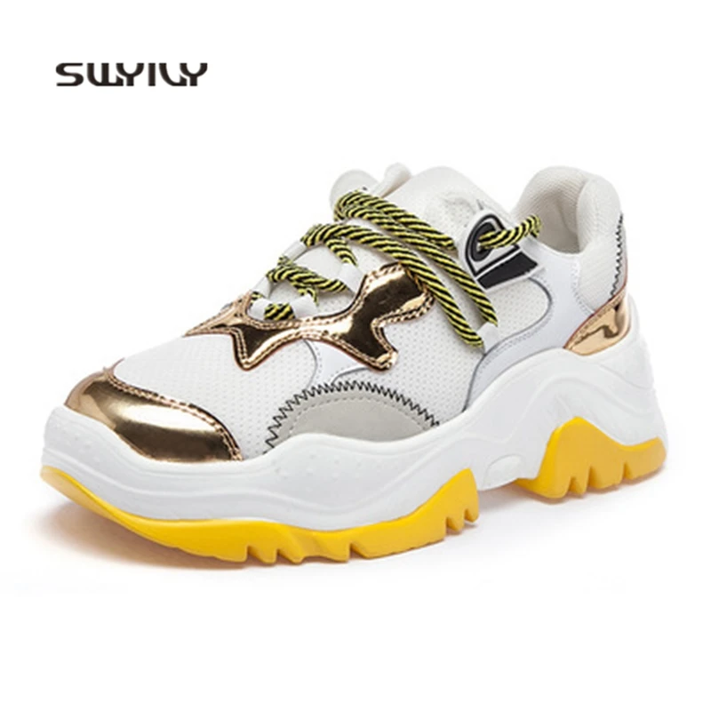 SWYIVY Women Running Shoes Patent Leather Breathable Sport Shoes Women 2018 New Spring Autumn Har-wearing Women Sneakers