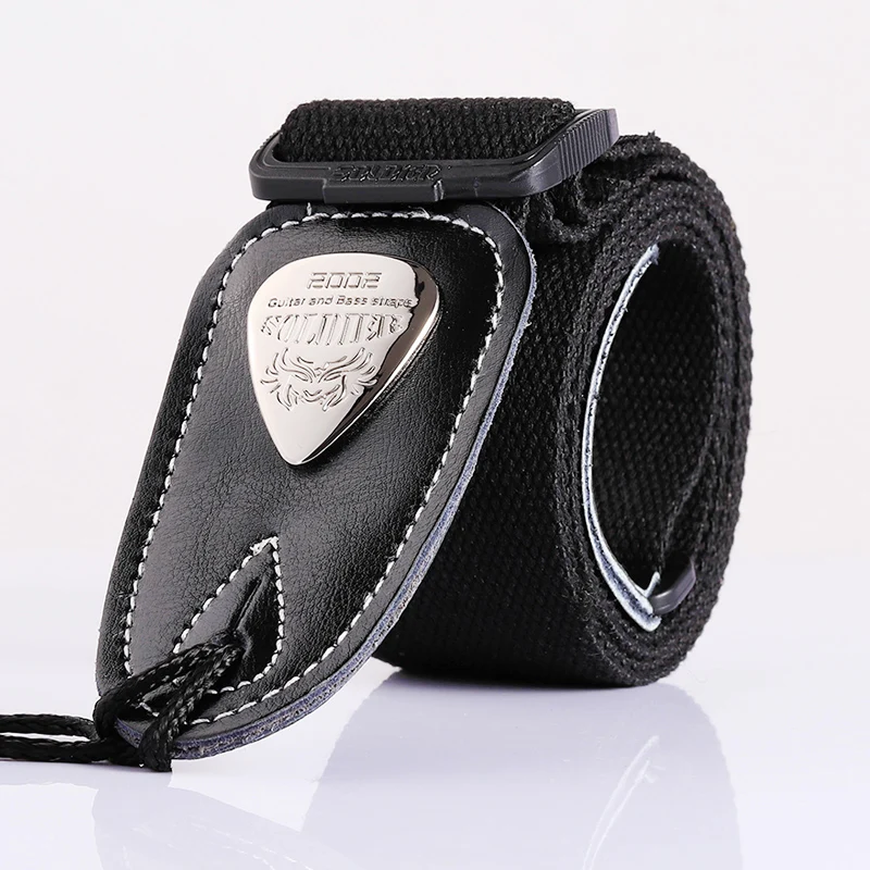 Soldier Acoustic Electric Bass Guitar Strap Black Leather Ends Belt Shoulder Personalized Metal LOGO Straps Guitar Accessories
