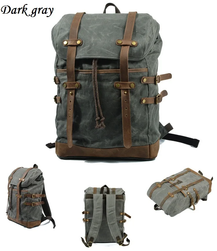 Мужской кожаный холщовый рюкзак для багажа, большая школьная сумка, рюкзак для путешествий, винтажный военный водонепроницаемый мужской рюкзак для ноутбука