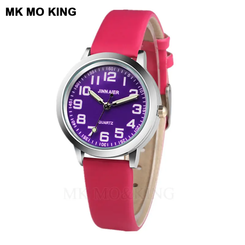 Горячие фиолетовые детские часы классический цифровой циферблат мальчик кварцевые часы красная кожа сестра девочка подарок на день