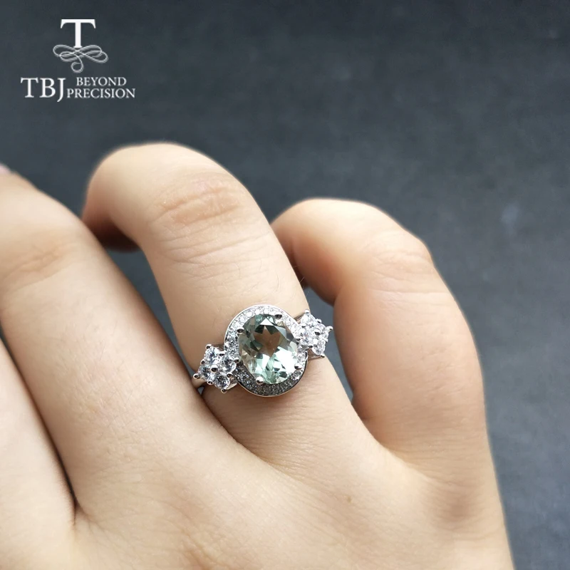TBJ, элегантное женское кольцо с настоящим зеленым аметистом овальным 7*9 мм натуральным драгоценным камнем, хорошее ювелирное изделие, серебро 925 пробы
