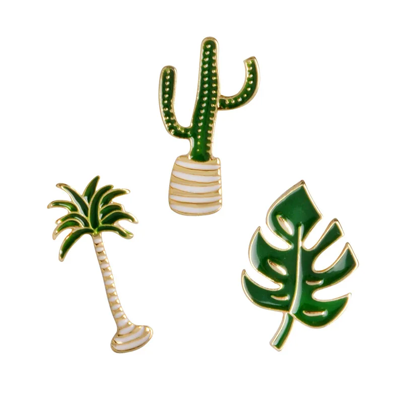 

Cartoon Plant Brooch Green Leaves Palm tree Cactus Potted plants Metal Pins Button Fashion Clothes Pin Badge Jewelry Gift