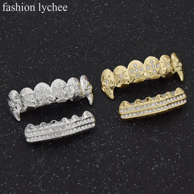 fashion lychee Hip Hop Teeth Grill Set Top Bottom Mouth Teeth Grills