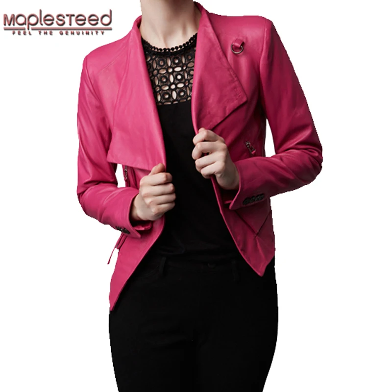 

MAPLESTEED Brand Fashion Women Leather Jacket 100% Real Sheepskin Black Pink Soft Thin Female Genuine Leather Jacket Autumn 172