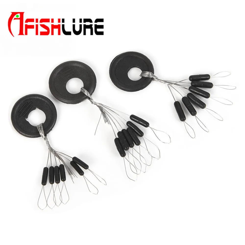 

Afishlure 60 pcs/lot Fishing Bobber Float 6 in 1 Black Rubber Oval Stopper Space Bean Connector Fishing Line Tackle Accessories