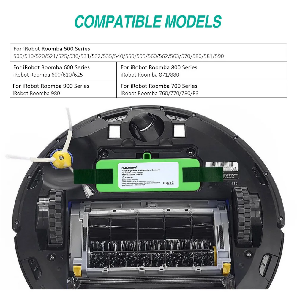 Обновленная батарея Floureon 5300mAh 14 8 V для iRobot Roomba 500 600 700 800 980 Series li ion|Перезаряжаемые
