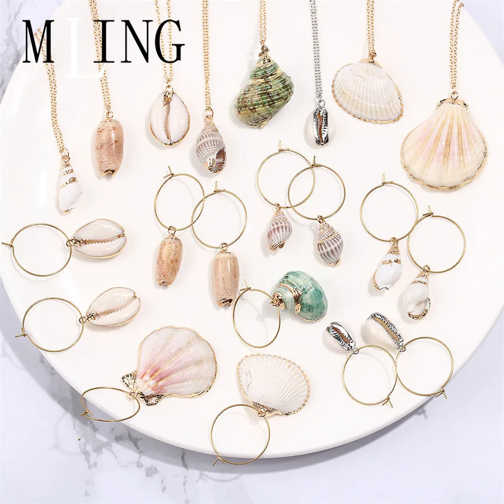 

MLING Fashion Summer Beach Pendant Necklace Bohemian Shell Conch Scallop Necklace For Women