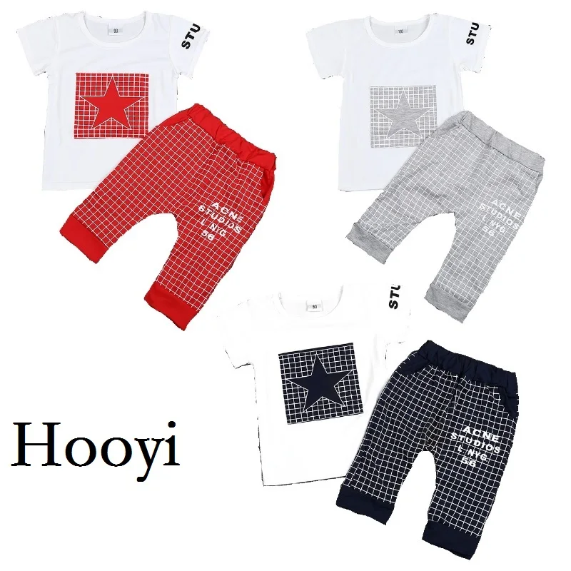 

2017 Summer Baby Boys Clothes Sets Newborn Star T-Shirt Grid Pant Suit Fashion Bebe Girls Clothing Children Sport Suit Cotton