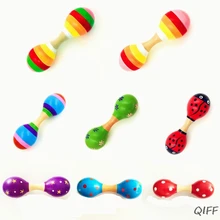 Разноцветные деревянные погремушки-шейкеры с двойной головкой для детей, детские музыкальные инструменты, вечерние погремушки