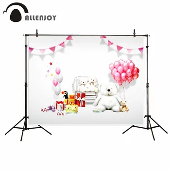 

Allenjoy photo background birthday baby shower balloons bear flags backdrop professional original design photocall printed