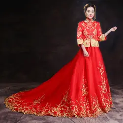Красное китайское свадебное платье невесты в стиле традиционный ченсам, вечернее платье с вышивкой, длинное Qipao, женская одежда, размер S-3XL