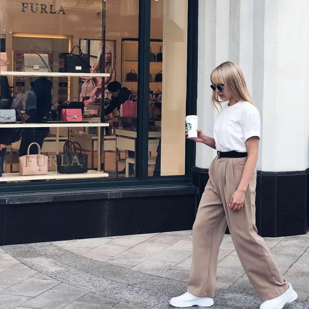 

Oxdra 2019 Spring Autumn Hot Women Thick Pants Women's Clothing Loose Solid Wide Leg Pants Ladies Stylish Trousers