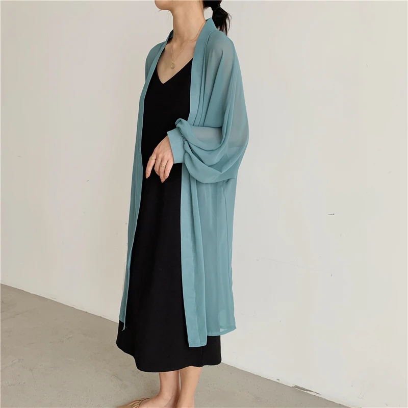 

New Summer Women Shirts Prevent Bask Clothes Thin Long In Open Air Conditioning Blouse Shirt Black White Emerald 1150
