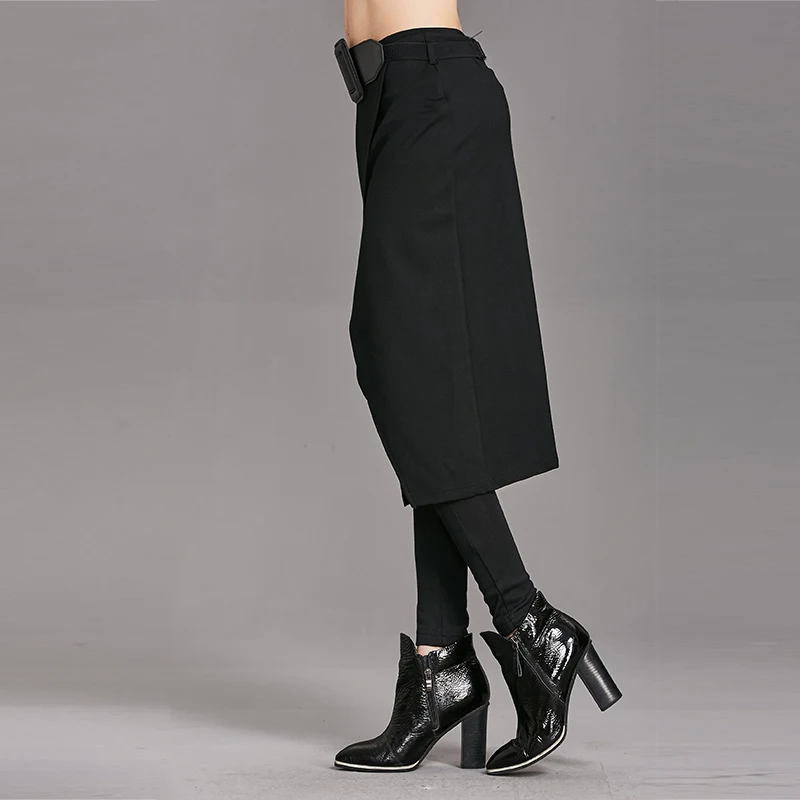 Осень-зима, женские брюки, высокая эластичность, имитация двух частей, брюки, юбка, женские брюки, женские модные длинные штаны, уличная одежда, WP24