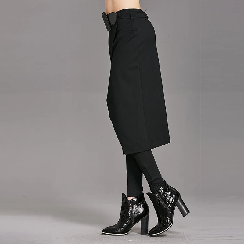 Весна Осень 2020 женские брюки высокая эластичность имитация двух частей юбка