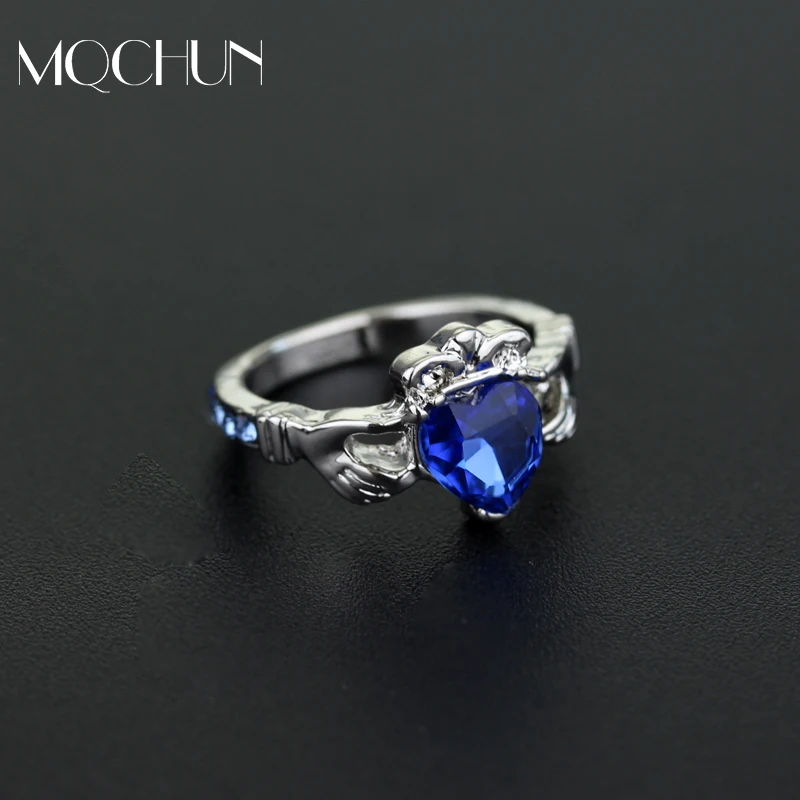 

MQCHUN Jewelry Harry Ring Ravenclaw school rings Holding the crystal love Heart Crown Wedding Ring Blue Crystal ring