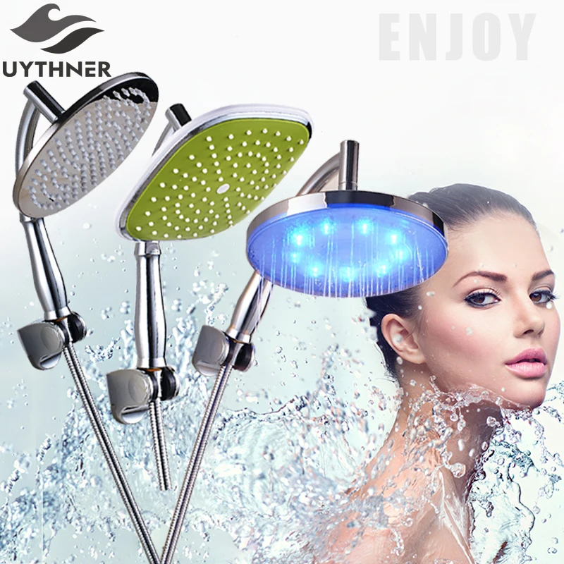 

Uythner Variety of 8 Inch Chrome Rainfall Shower Head + Shower Arm + Shower Hose Saving Water and Energy