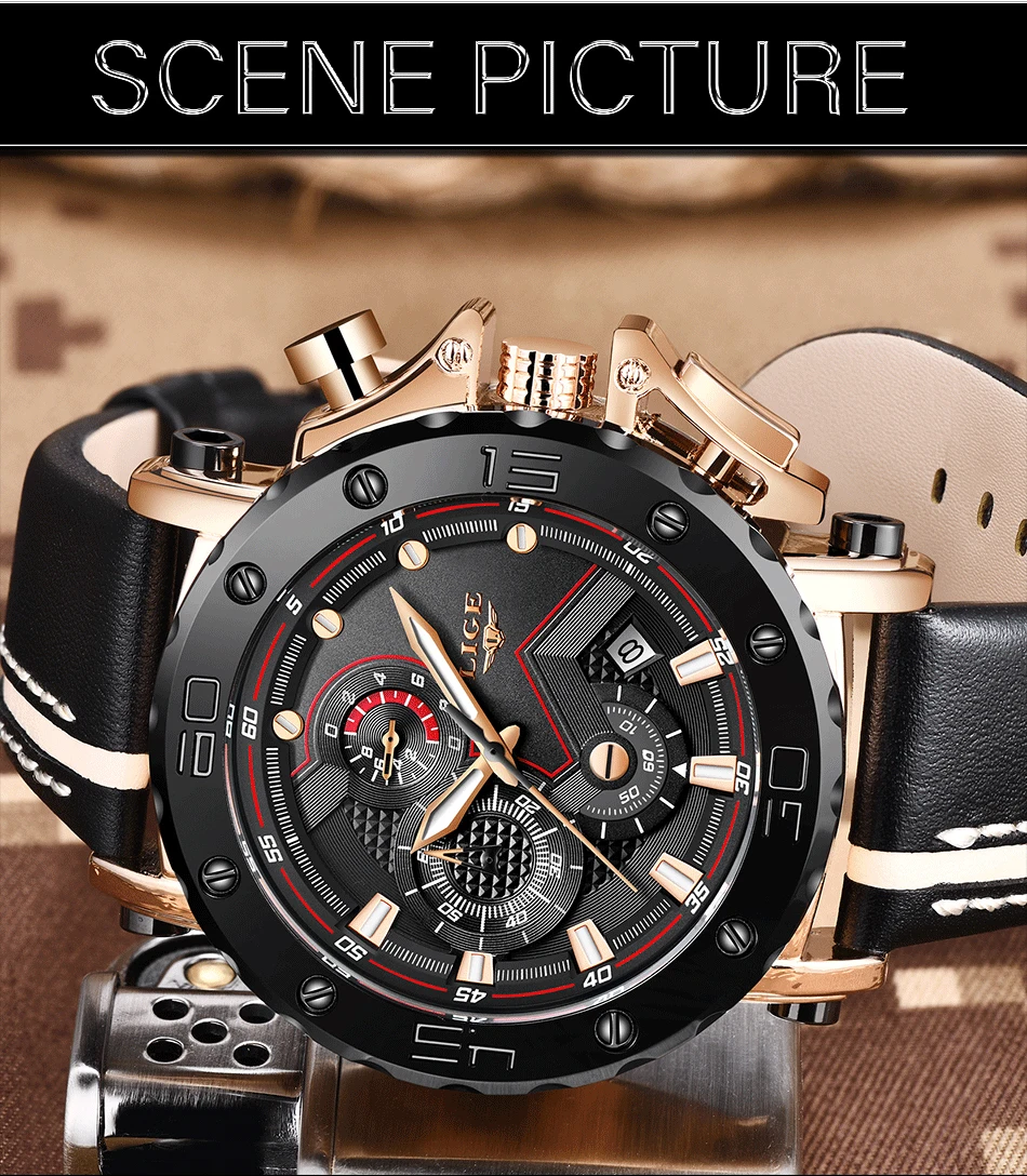 2022 LIGE New Mens Watches Luxury Large Dial Military Army Quartz Watch Fashion Casual Waterproof Wristwatch Business Watch Men