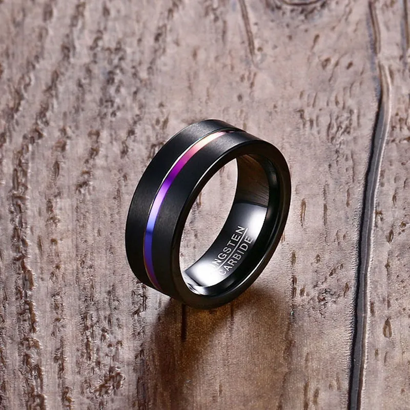 Meaeguet 8 мм черный Вольфрам кольцо для Для мужчин Для женщин Обручальные кольца Мода Радуга карбида канавка Кольца изделия США Размеры
