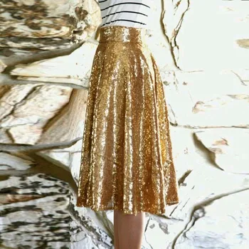 

Sparkle Gold Sequins Short Skirts Knee Length Adult Women Skirts Wedding Bridal Bridesmaid Skirts Midi Party Skirts