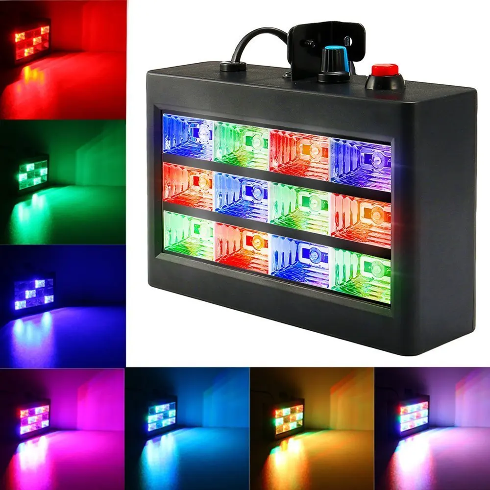 

Strobe Light 12 LED RGB Flash Stage Lights Disco DJ Light Sound Activated Background for Wedding KTV Party Show Club Pub Bar 15W