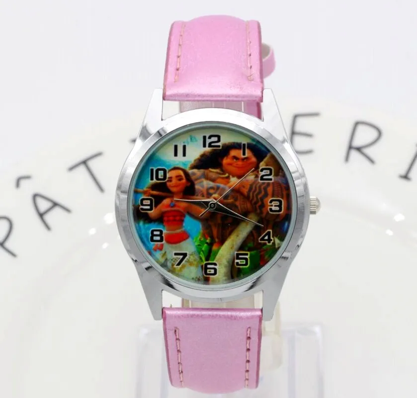 

free shipping new fashion Moana face women casual round dial quartz leather watch Teenagers cute cartoon gift Relogio Relojes
