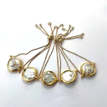 5 шт. золотого цвета покрытие металлом натуральная пресная вода жемчужные браслеты для женщин Регулируемый браслет ювелирное изделие подарок BG276