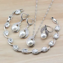 Серебро 925 пробы, белый натуральный жемчуг, очаровательный Свадебный модный костюм, комплекты украшений для женщин, подарок